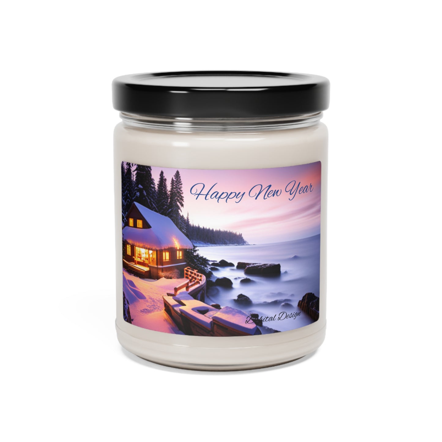 Happy New Year Clean Cotton Scented Soy Candle, 9oz - Debital Design