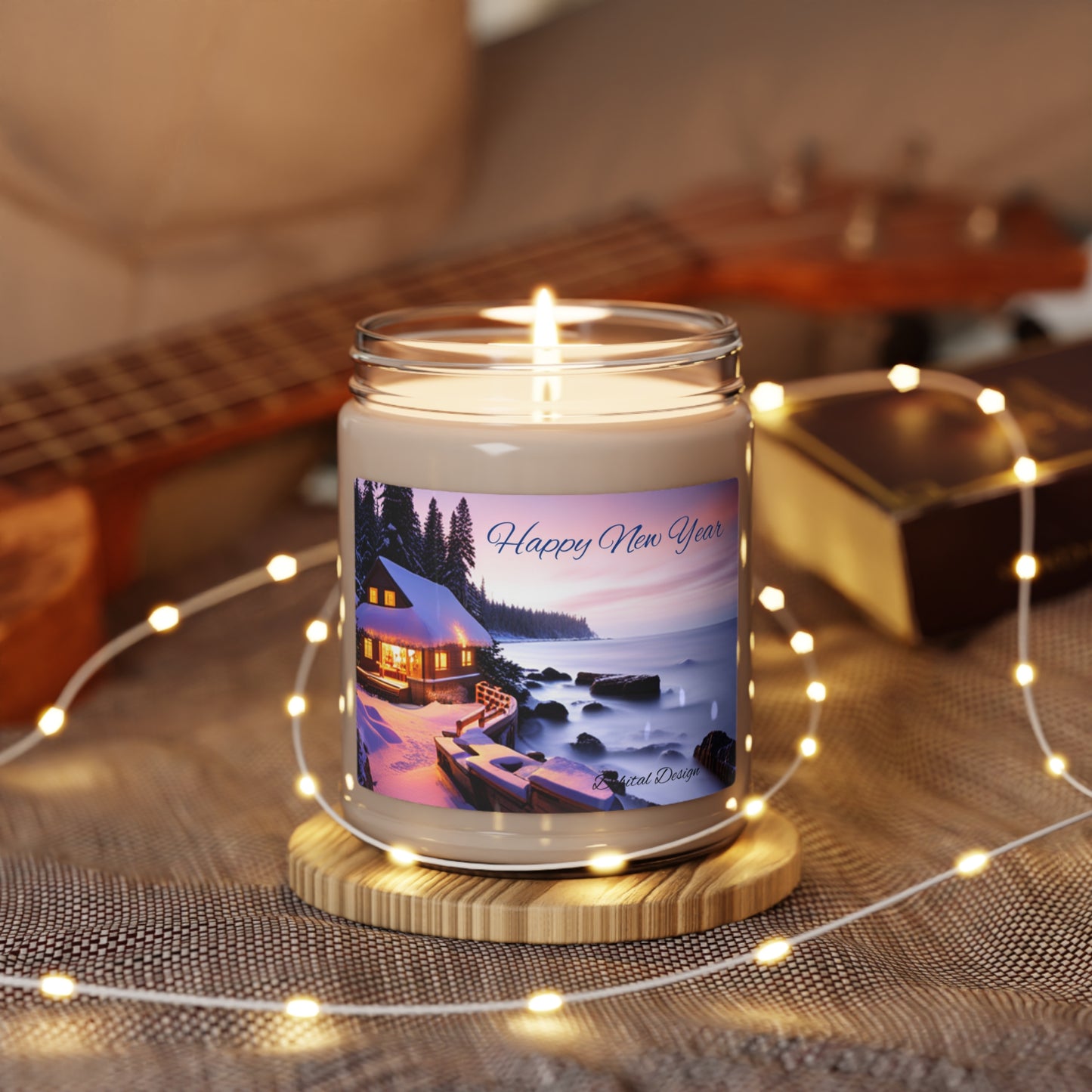 Happy New Year Clean Cotton Scented Soy Candle, 9oz - Debital Design