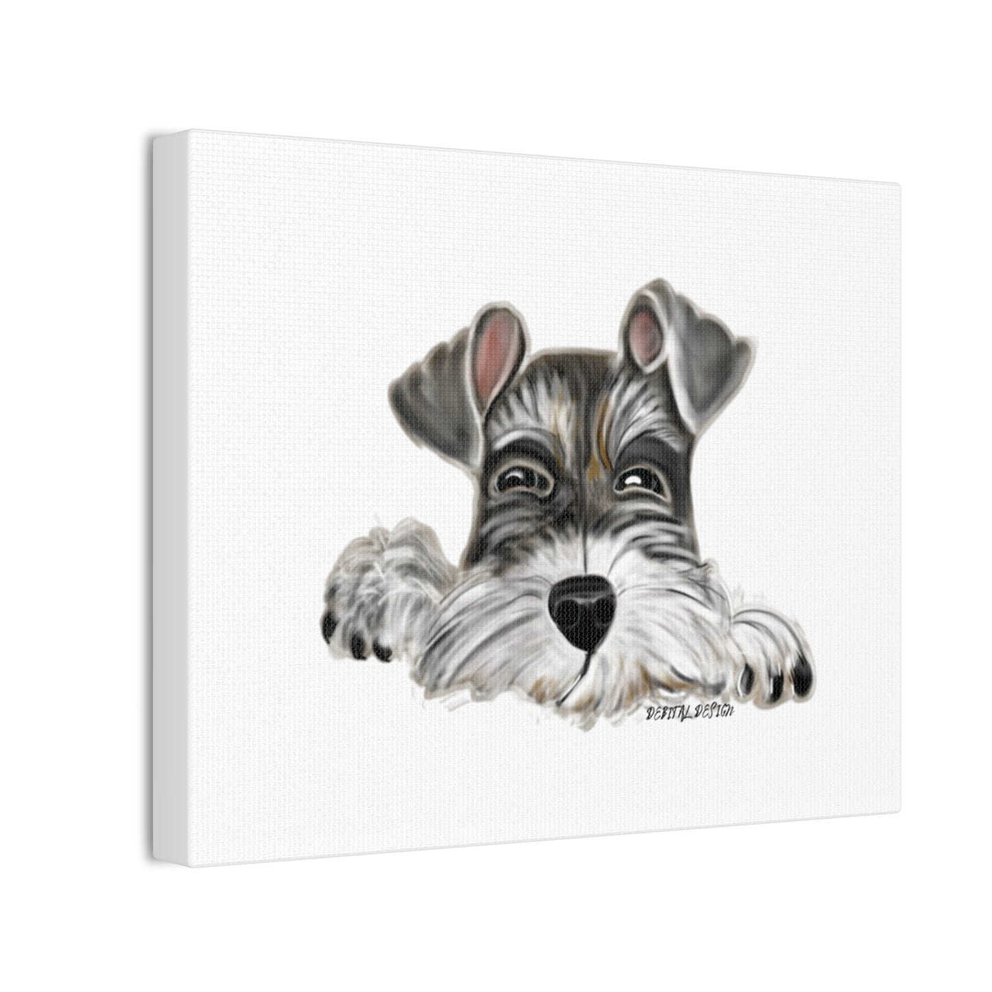 Schnauzer Dog on Canvas Stretched, 0.75" Hand drawn 8 x 10 - Debital Design