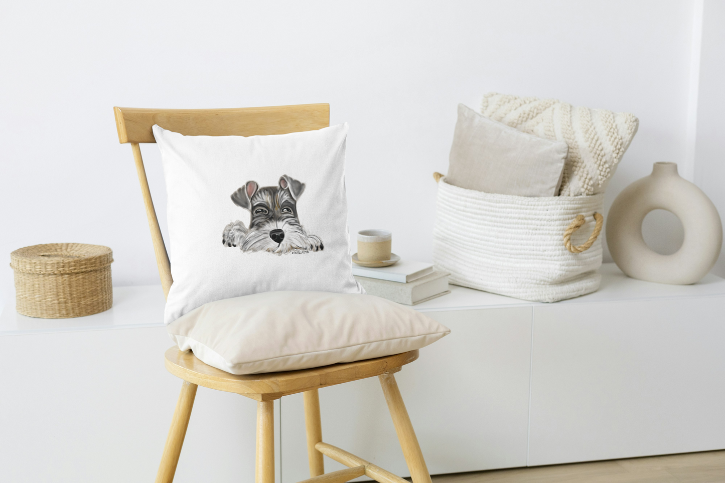 Schnauzer White Pillow - Debital Design