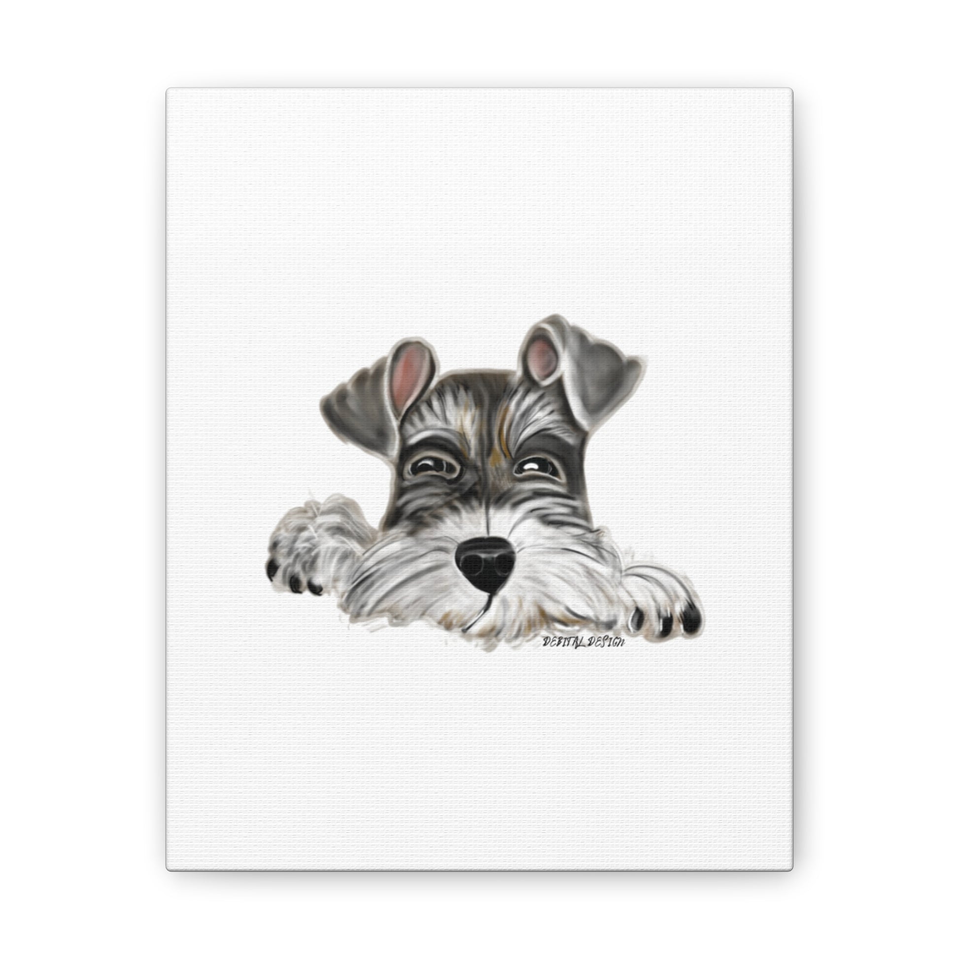 Schnauzer Dog on Canvas Stretched, 0.75" Hand drawn   8 x 10 - Debital Design 