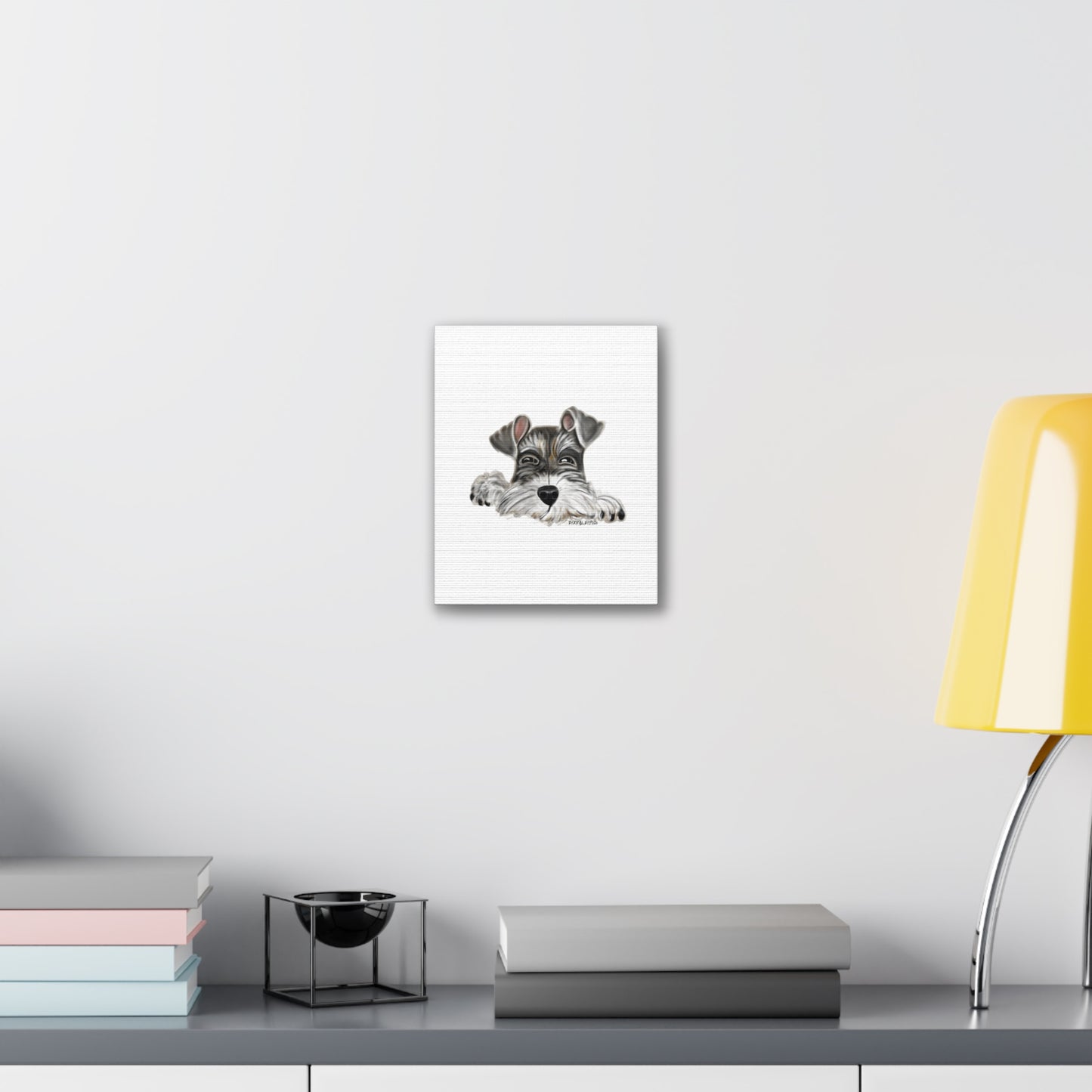 Schnauzer Dog on Canvas Stretched, 0.75" Hand drawn   8 x 10 - Debital Design 