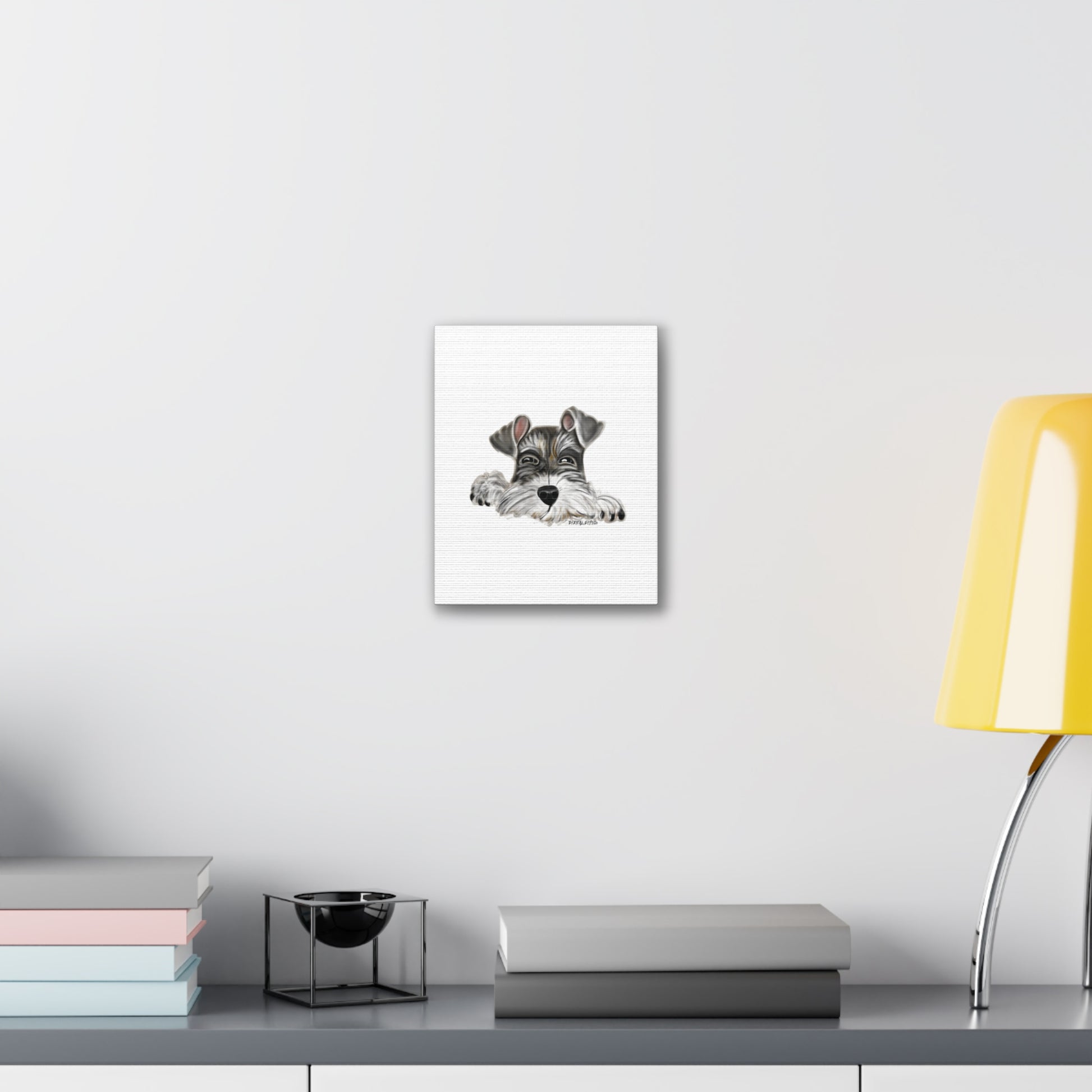 Schnauzer Dog on Canvas Stretched, 0.75" Hand drawn   8 x 10 - Debital Design 