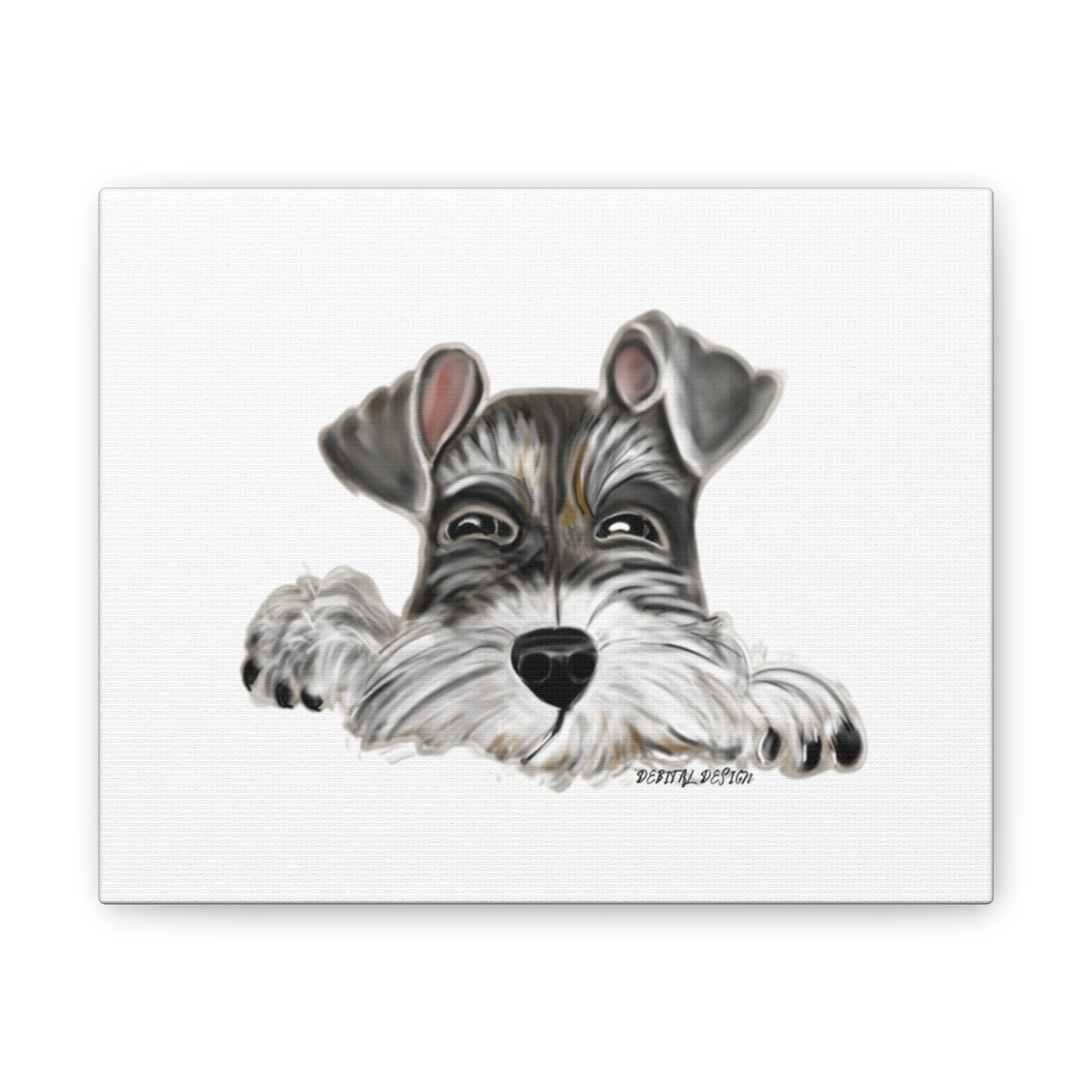 Schnauzer Dog on Canvas Stretched, 0.75" Hand drawn   8 x 10 - Debital Design 