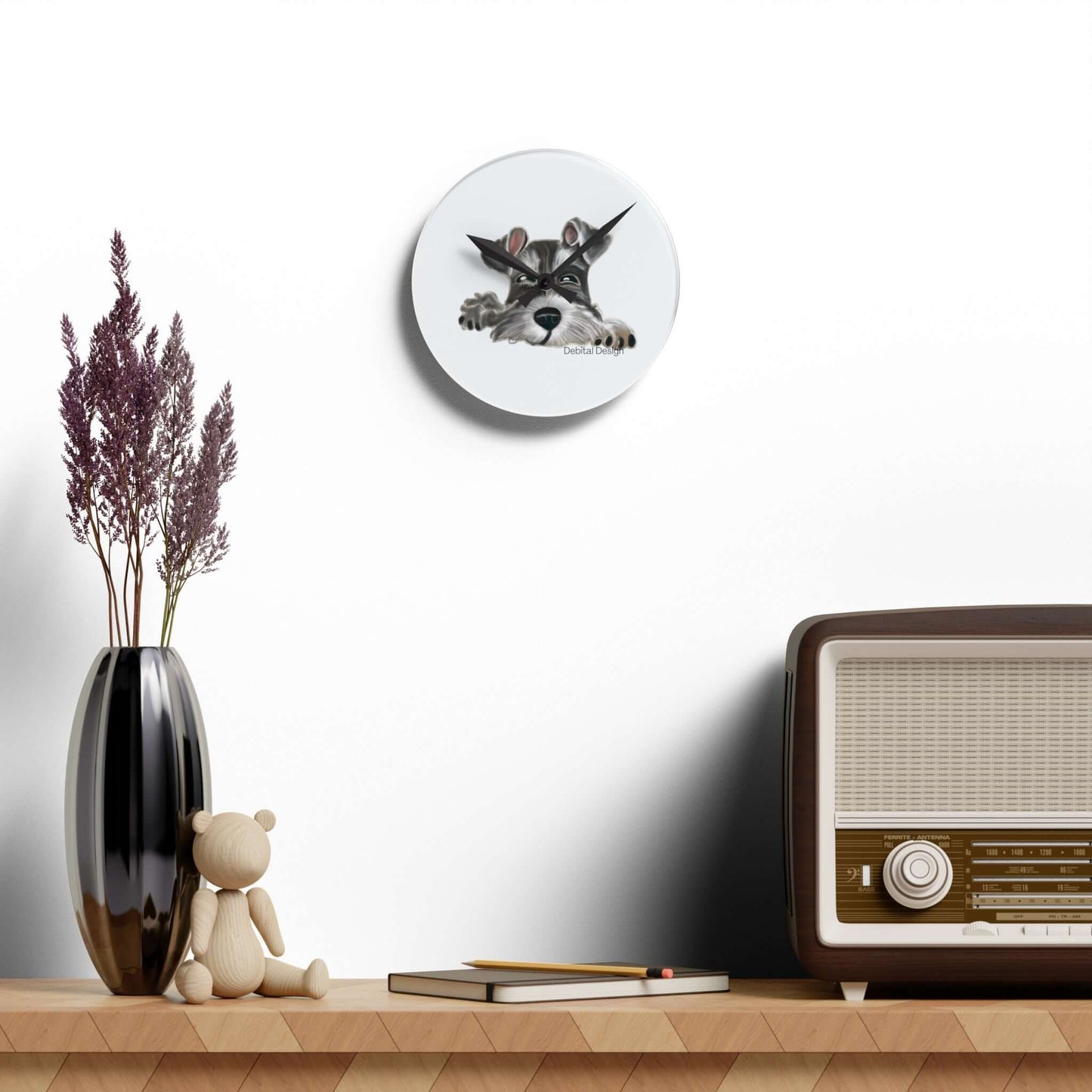 Acrylic Wall Clock   with a Schnauzer - Debital Design 