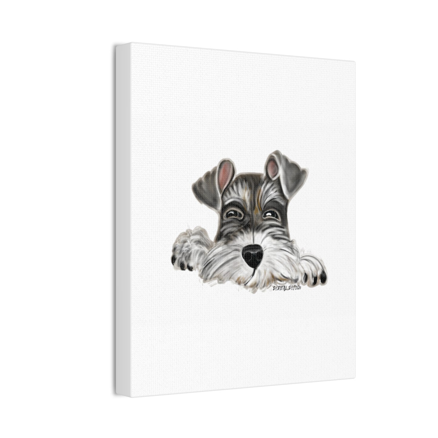 Schnauzer Dog on Canvas Stretched, 0.75" Hand drawn   8 x 10 - Debital Design 