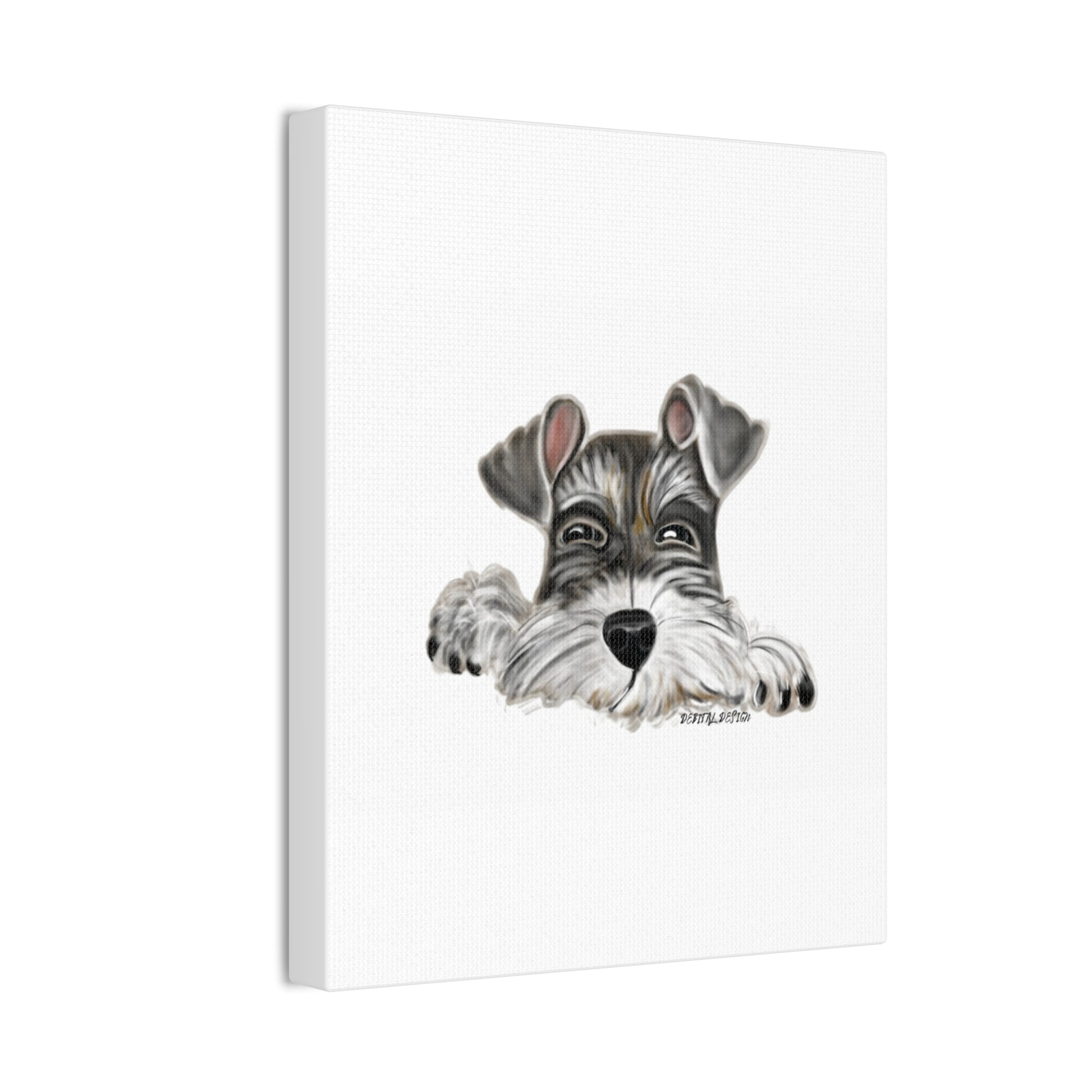 Schnauzer Dog on Canvas Stretched, 0.75" Hand drawn   8 x 10 - Debital Design 