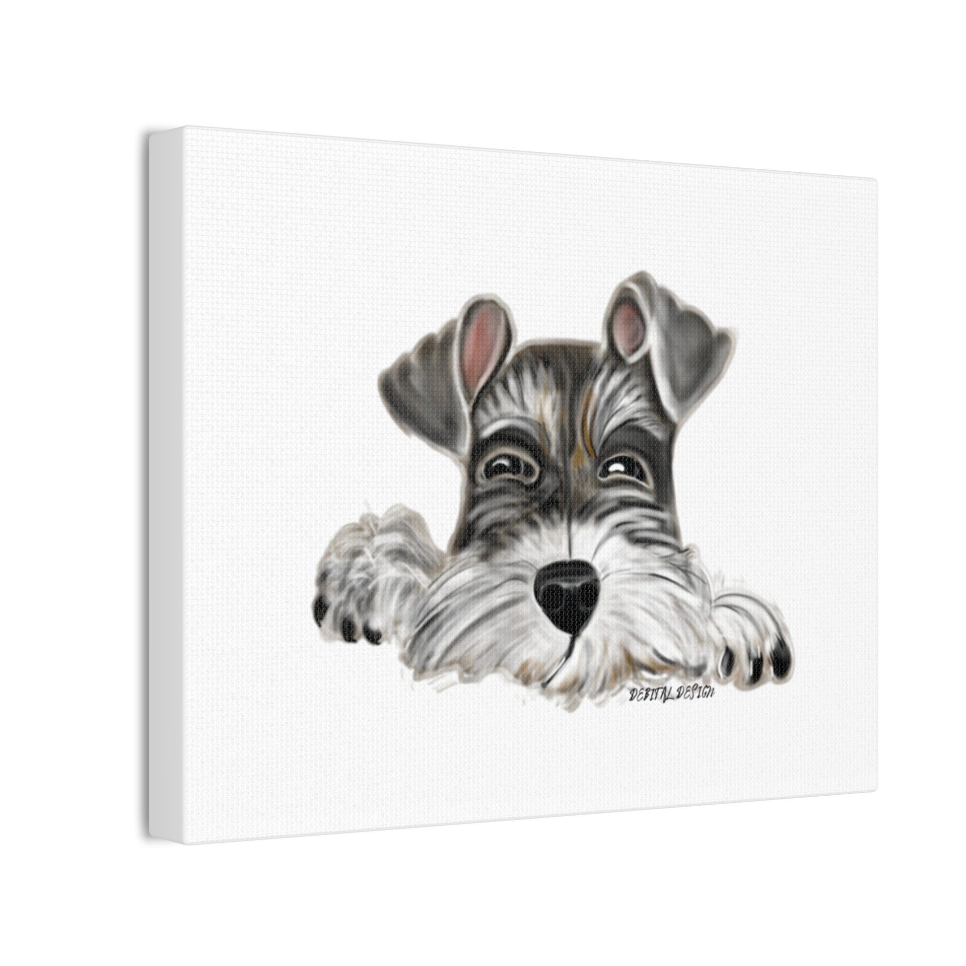 Schnauzer Dog on Canvas Stretched, 0.75" Hand drawn   8 x 10 - Debital Design 