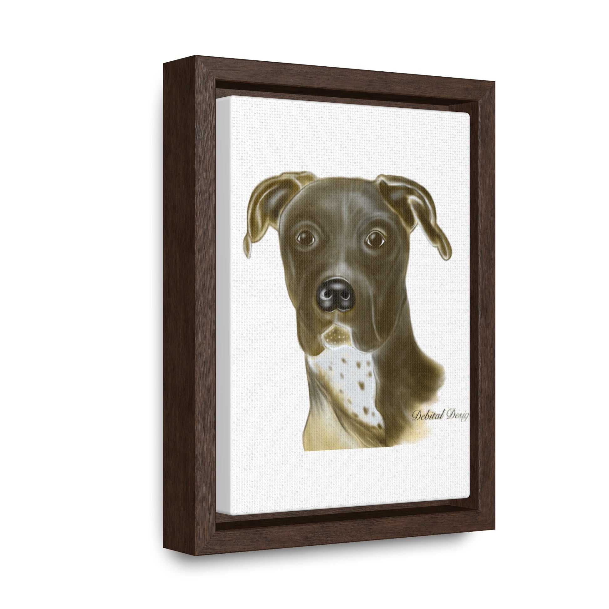 Canvas Wrap - Ivy Pit Bull Mix Brown and White Dog Vertical Frame - Debital Design 