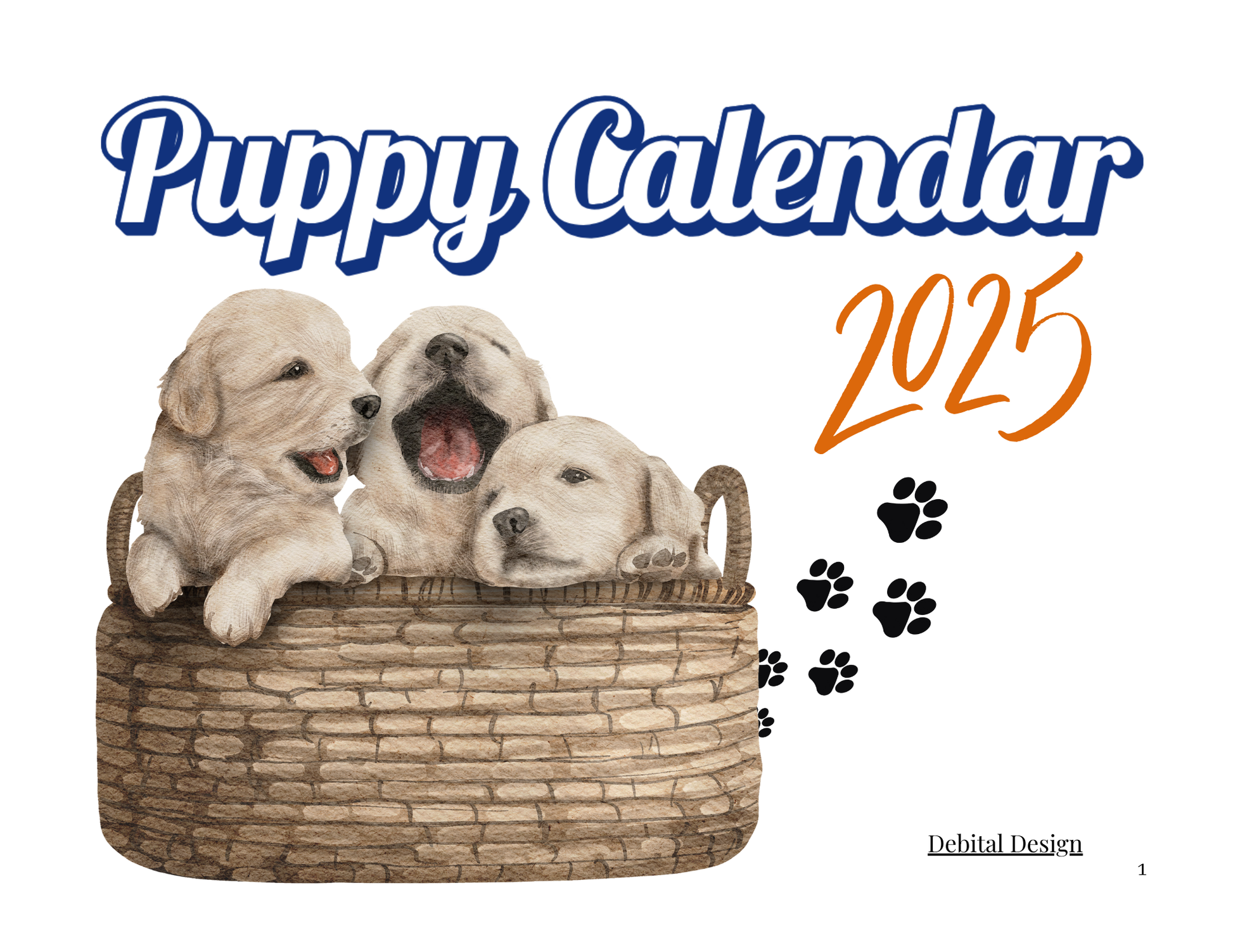 Adorable Puppies 12 Month Calendar - Debital Design 